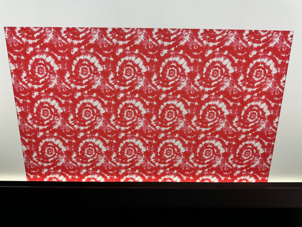 PatternPly® Transparent Red and White Tie Dye sheet showing the pattern