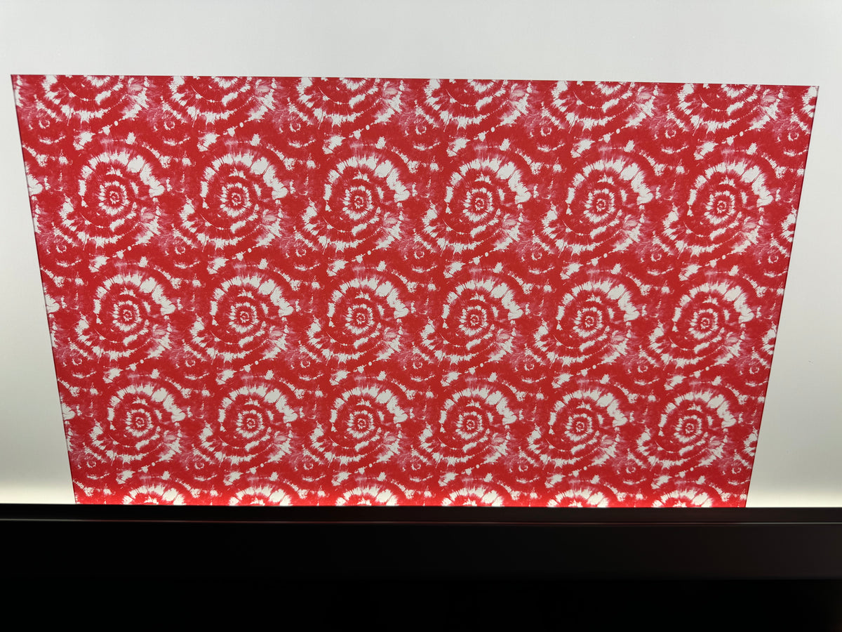 PatternPly® Transparent Red and White Tie Dye sheet showing the pattern