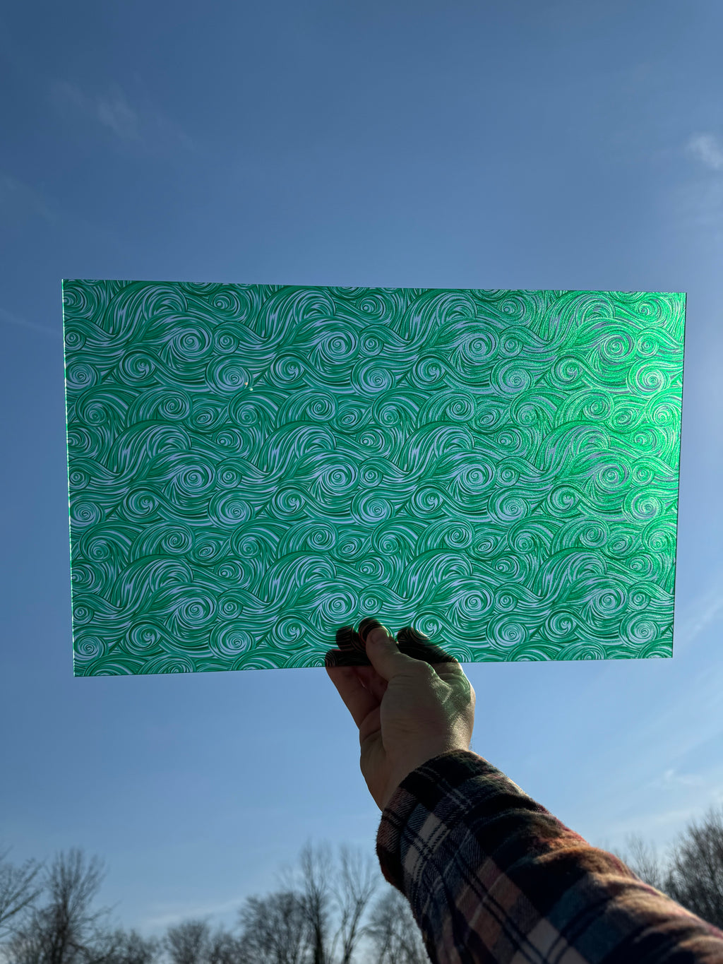 PatternPly® Transparent Emerald Swirls sheet showing the pattern