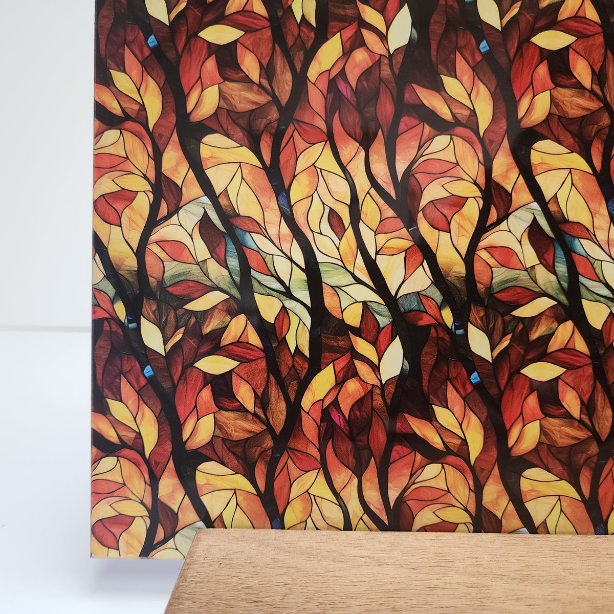 PatternPly® Full Coverage Fall Branches Stained Glass sheet showing the pattern