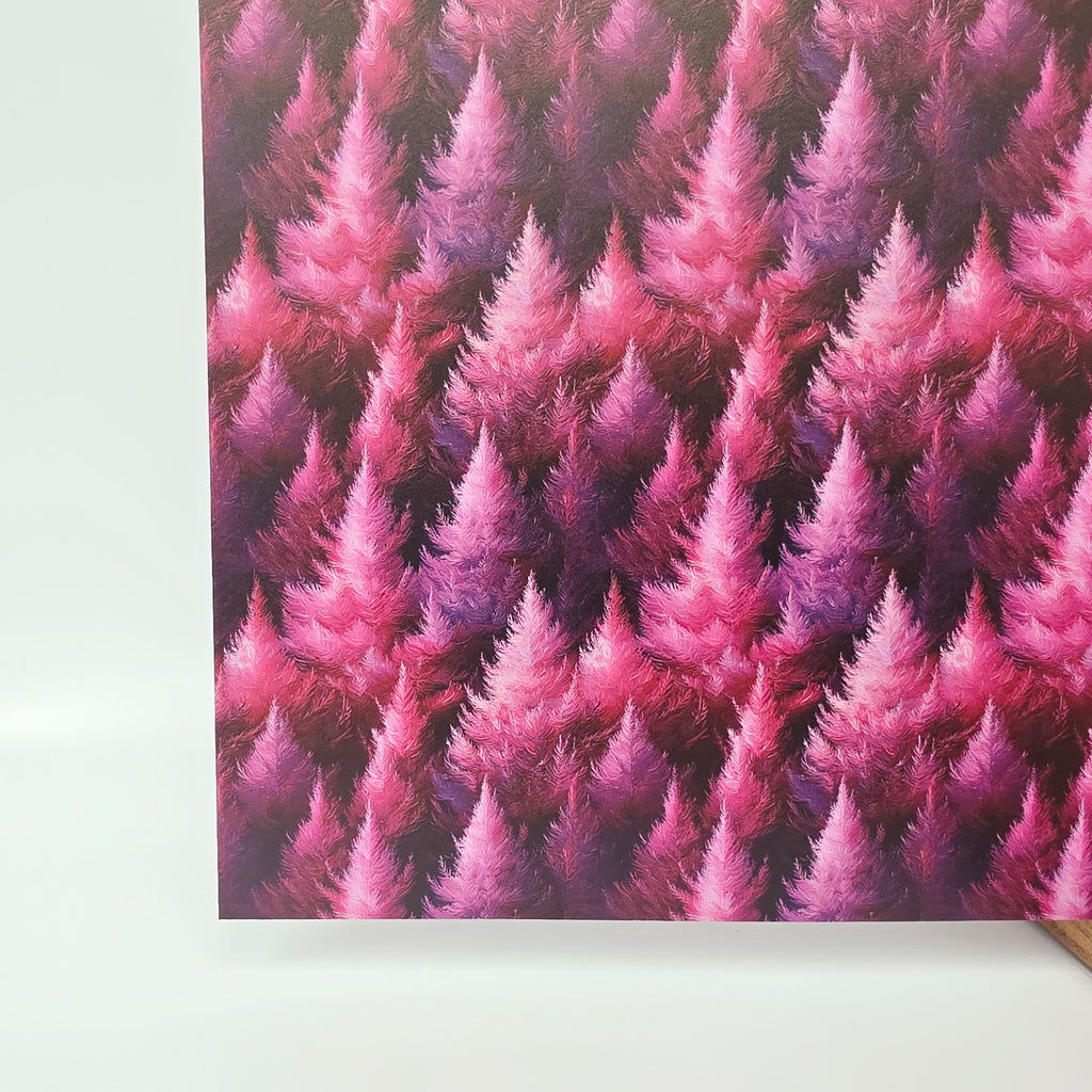 PatternPly® Full Coverage Feathery Magenta Trees sheet showing the pattern