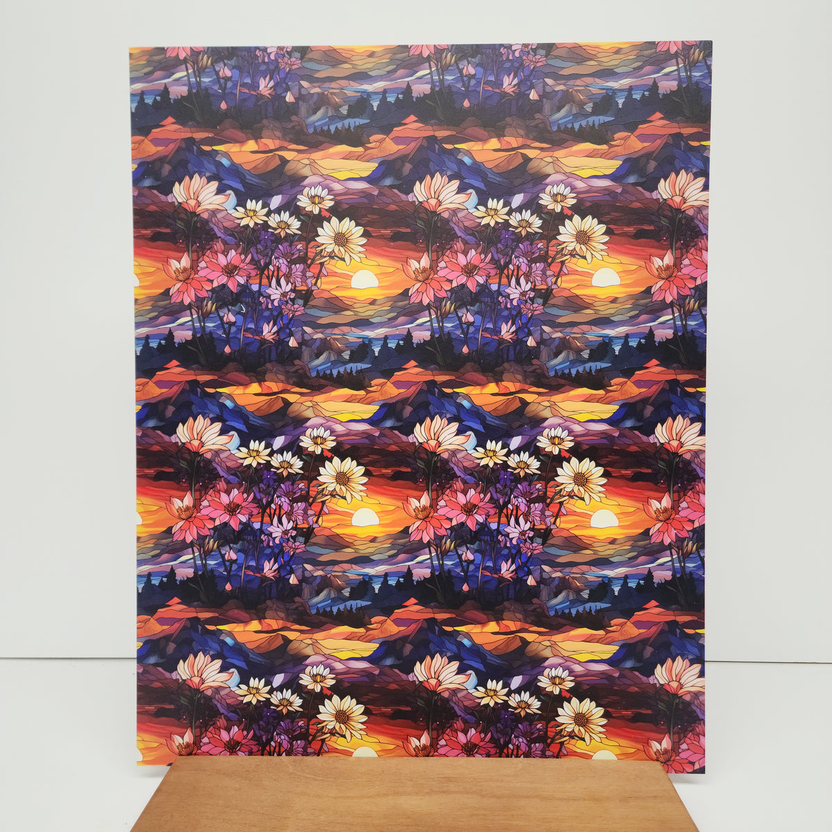 PatternPly® 19x24" Floral Mountain Range Stained Glass XL Scale sheet showing the pattern