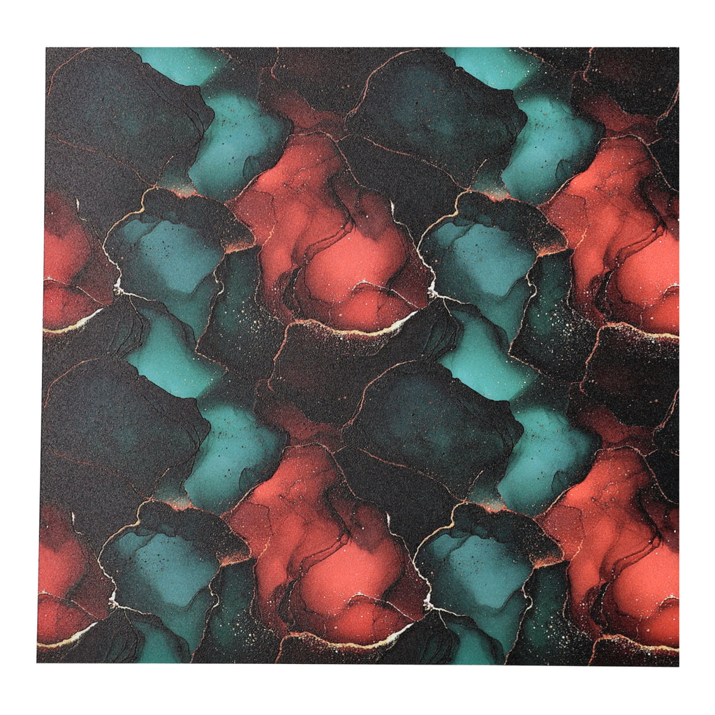 PatternPly® Full Coverage Abstract Red and Green Ink sheet showing the pattern