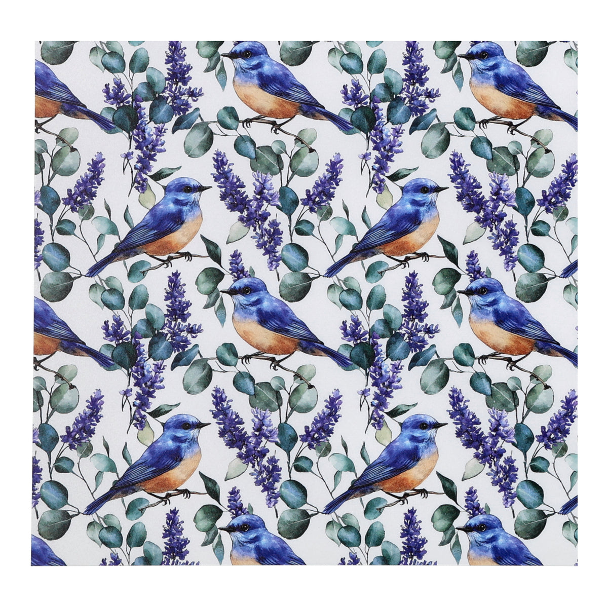 PatternPly® Full Coverage Bluebirds and Flowers sheet showing the pattern