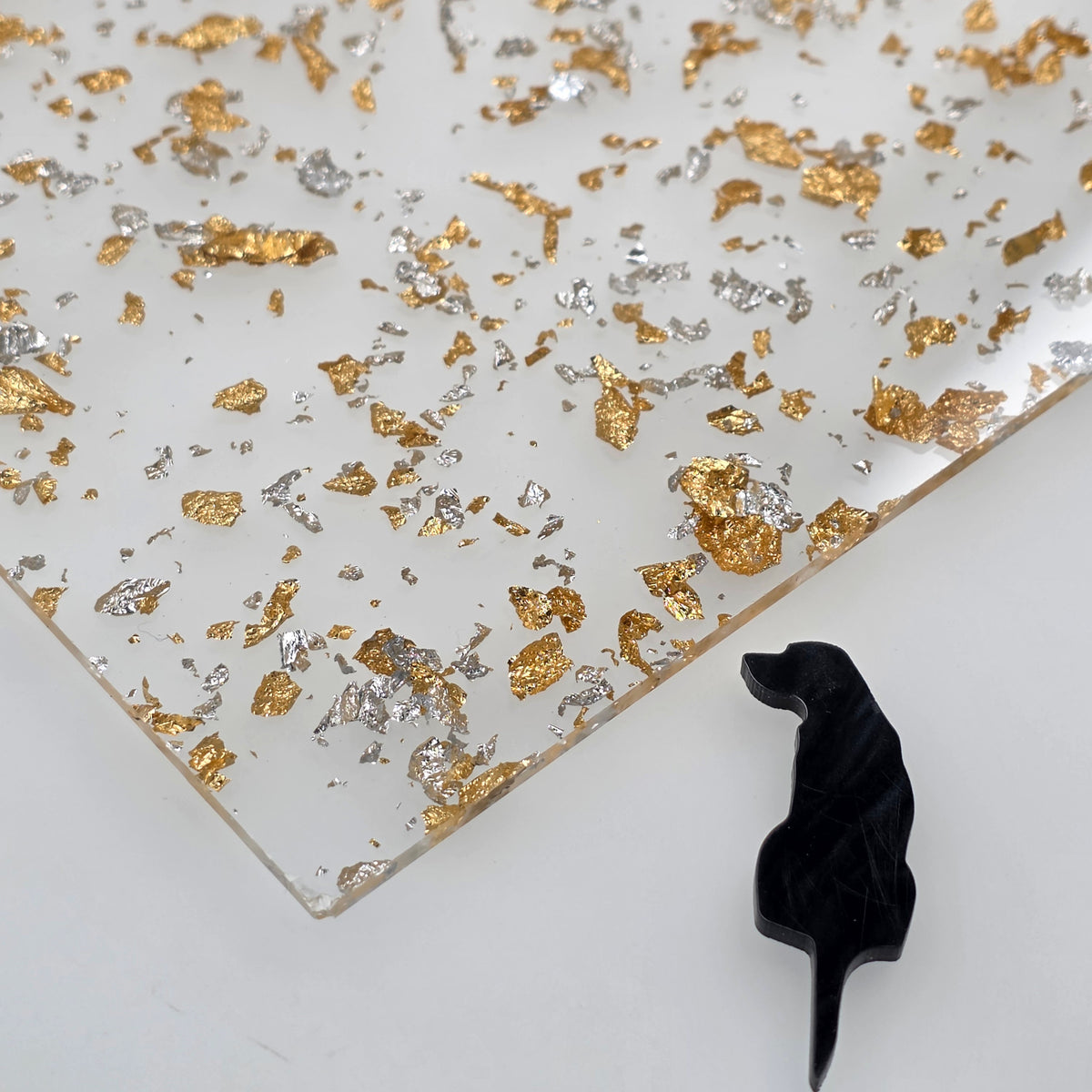 Large Gold and Silver Foil Flakes Cosmic Kisses acrylic sheet