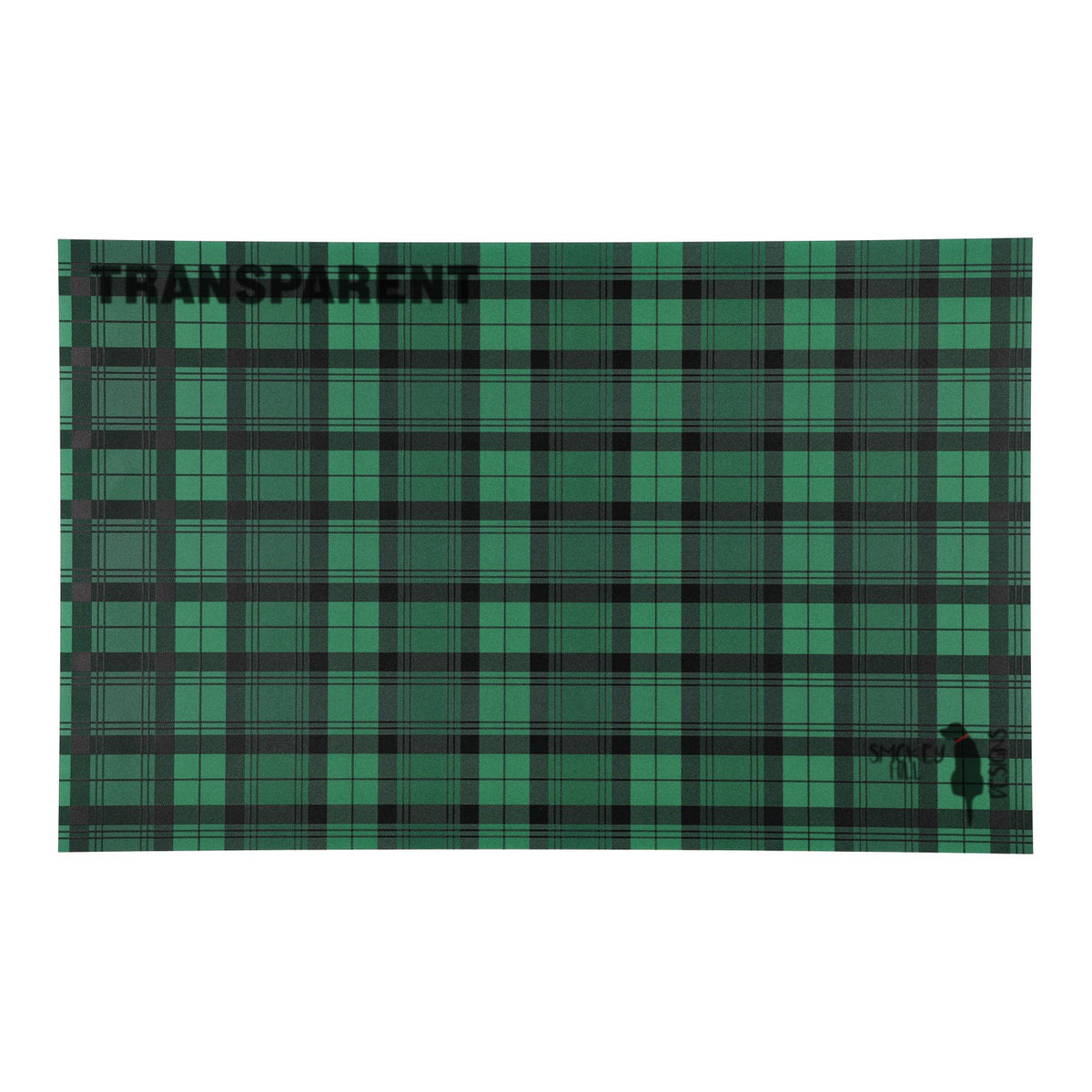 PatternPly® Transparent Green and Black Plaid sheet showing the pattern