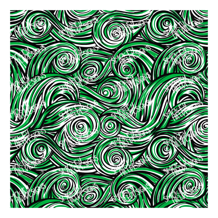 PatternPly® Scattered Green and Black Swirls