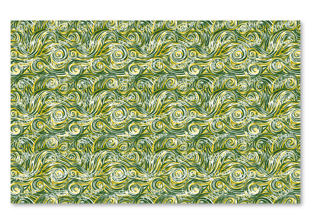 PatternPly® Scattered Green and Gold Swirls