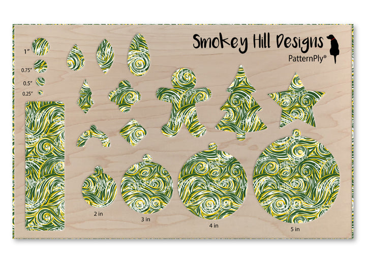 PatternPly® Scattered Green and Gold Swirls