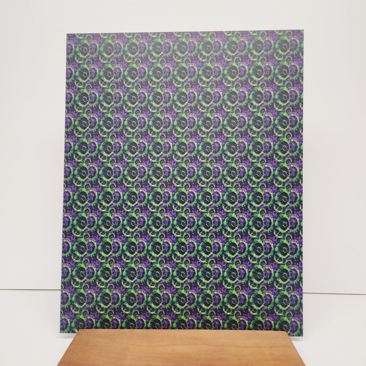 PatternPly® 19x24" Green and Purple Halloween Tie Dye Original Scale sheet showing the pattern