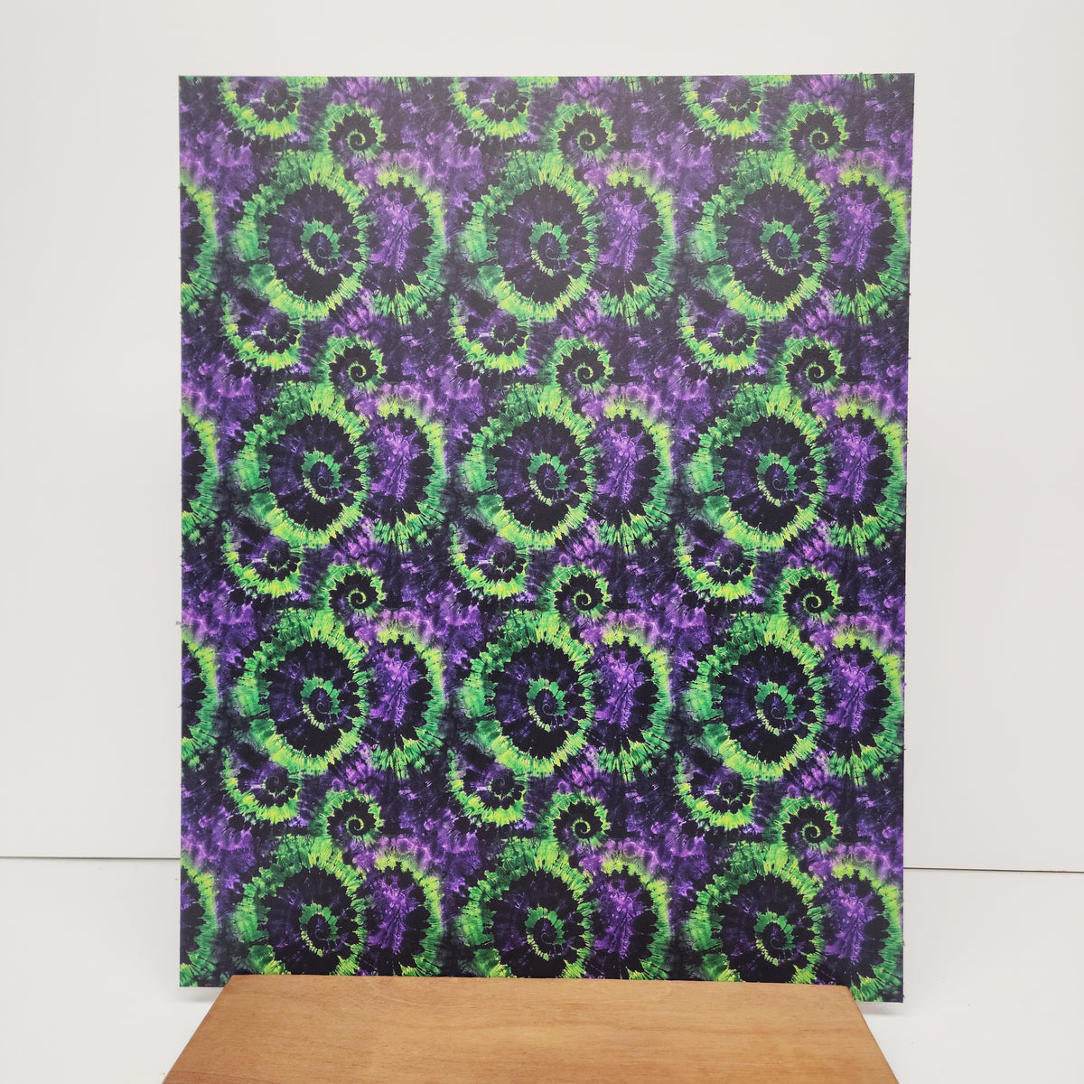 PatternPly® 19x24" Green and Purple Halloween Tie Dye XL Scale sheet showing the pattern