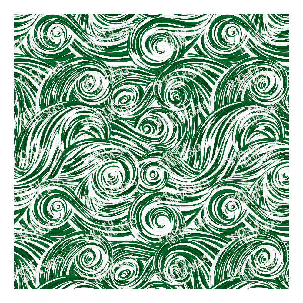 PatternPly® Transparent Green and White Swirls sheet showing the pattern