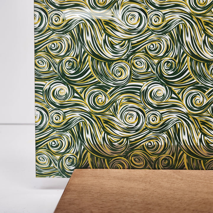 PatternPly® Scattered Green and Gold Swirls