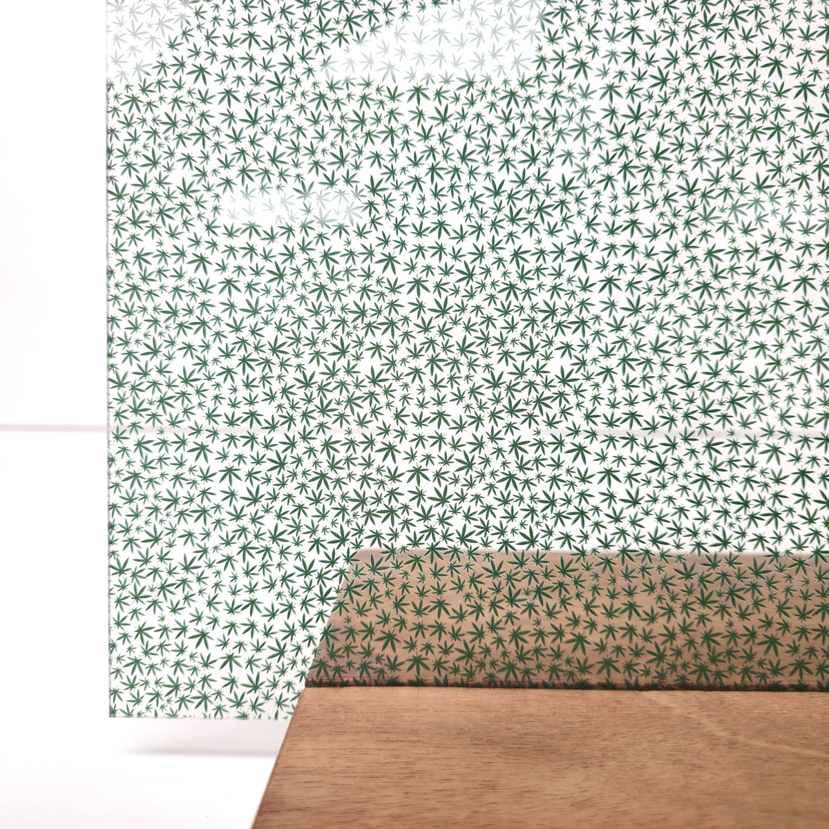 PatternPly® Scattered Micro Green Marijuana Leaves sheet showing the pattern