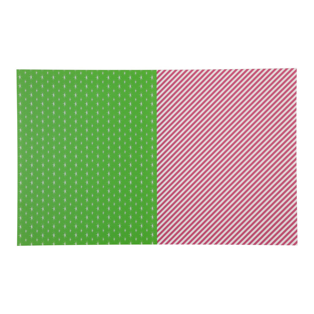 PatternPly® Full Coverage Green and Pink Mid Century Duo sheet showing the pattern
