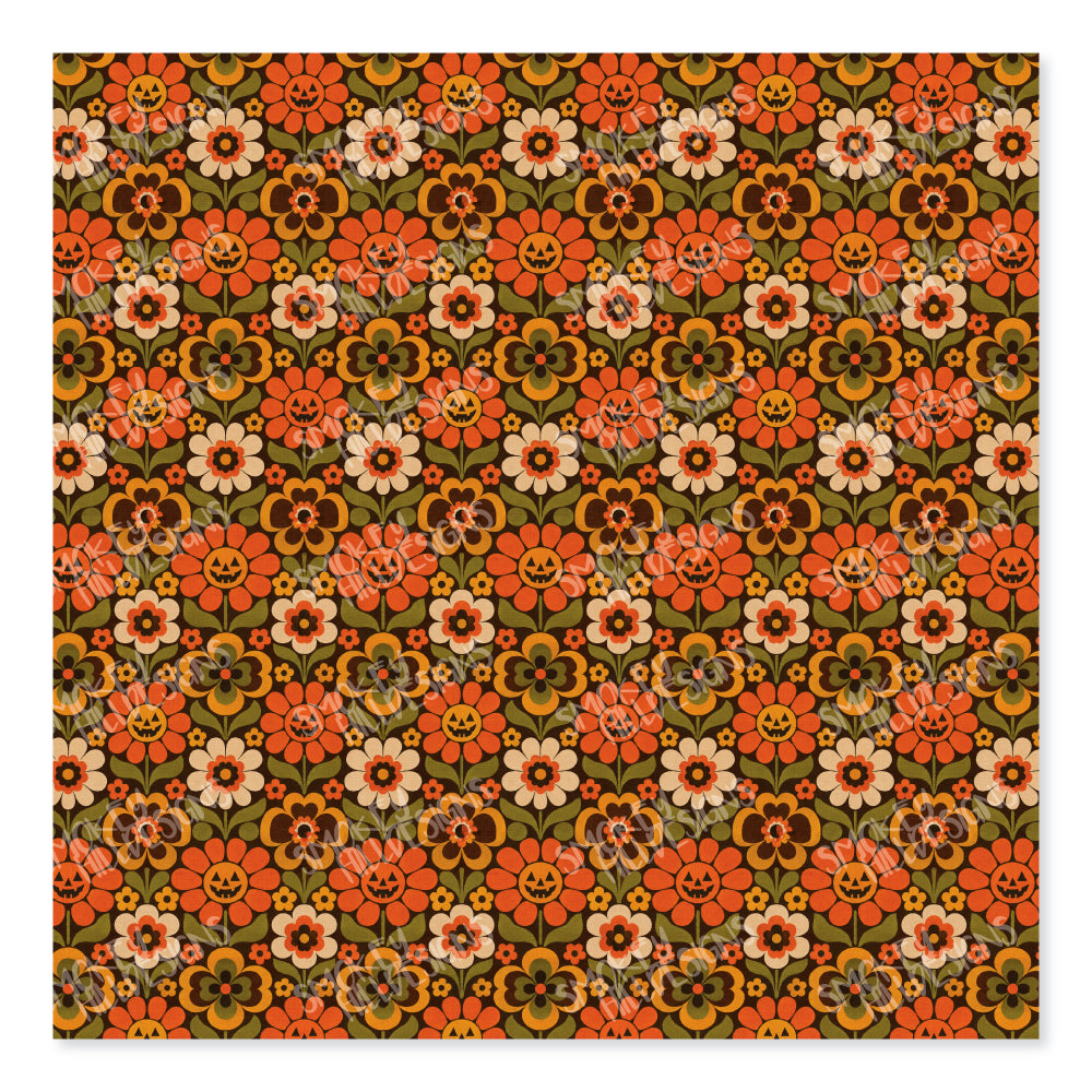 PatternPly® Transparent Groovy Pumpkin Flowers sheet showing the pattern