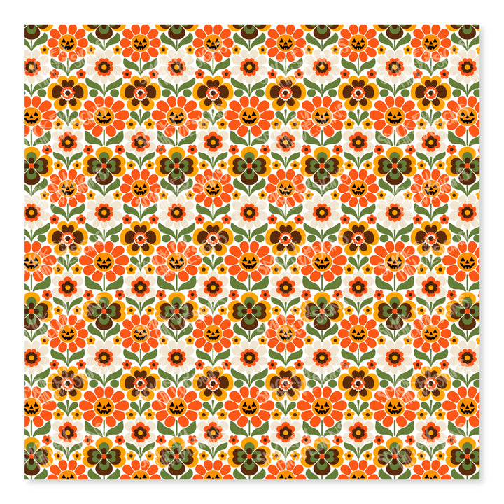 PatternPly® Scattered Groovy Pumpkin Flowers