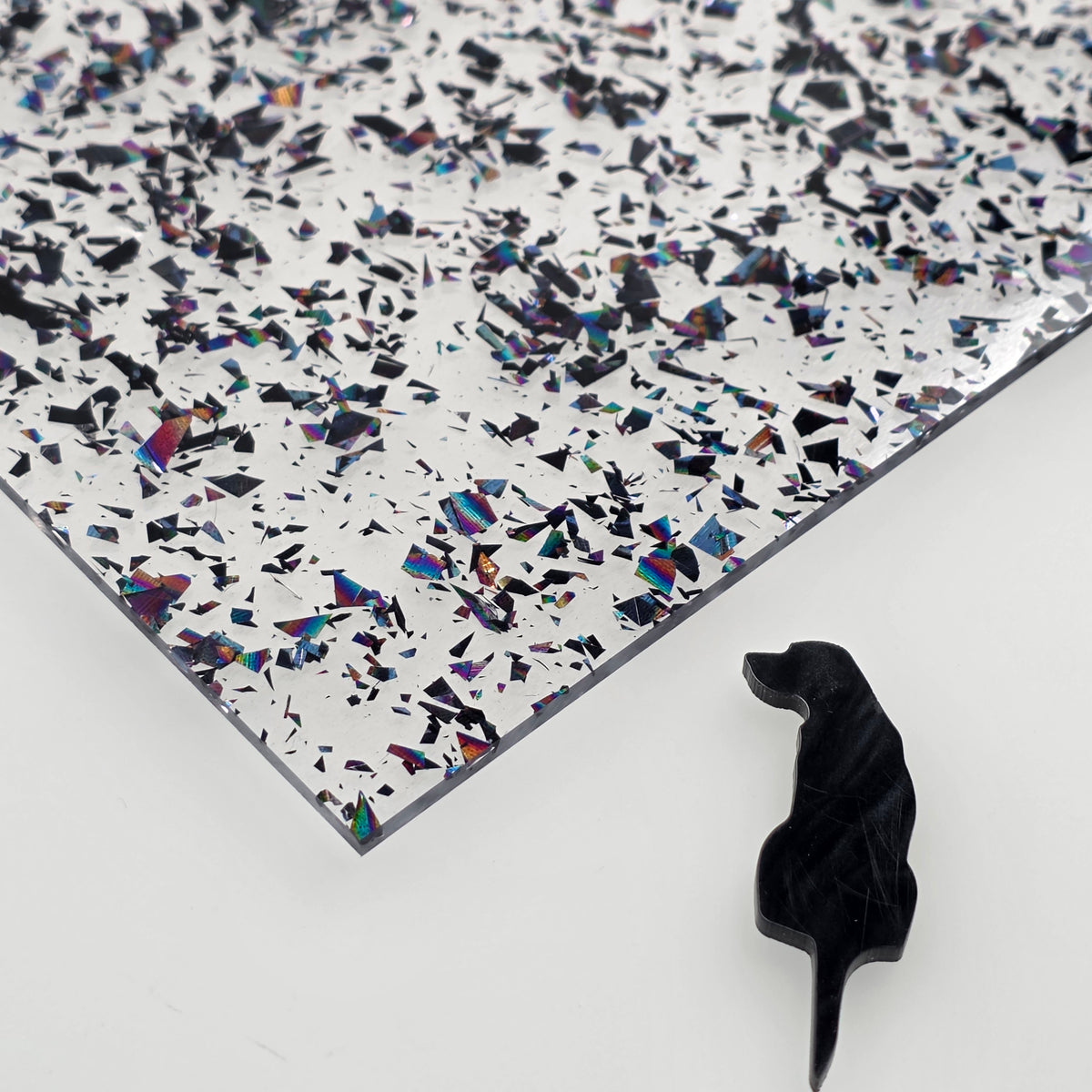 Black Holographic Flakes Cosmic Kisses acrylic sheet