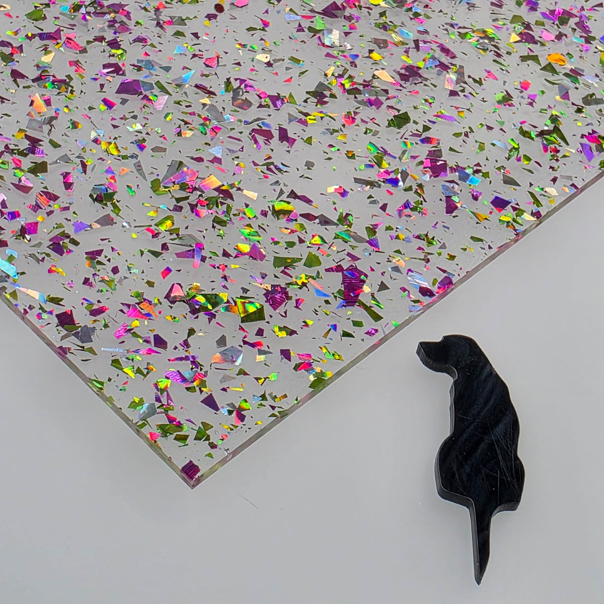 Pastel Holographic Flakes Cosmic Kisses acrylic sheet