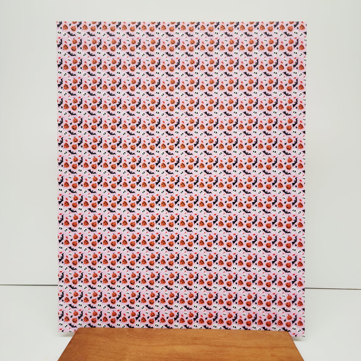 PatternPly® 19x24" Bats, Skulls, and Jack o Lanterns Pink Background Original Scale sheet showing the pattern