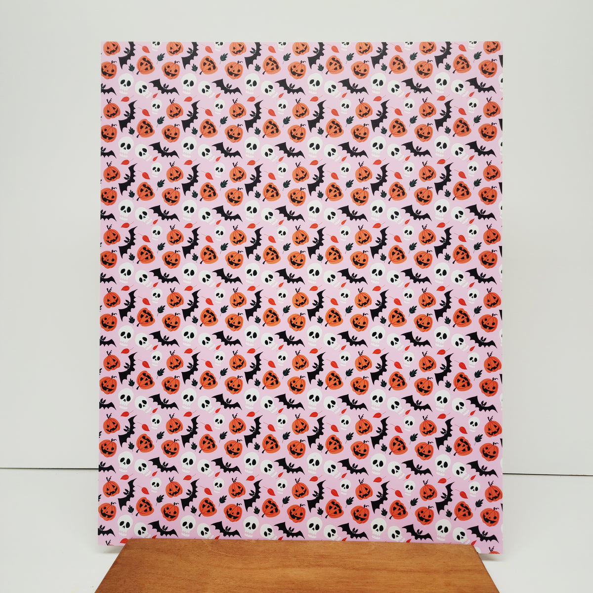 PatternPly® 19x24" Bats, Skulls, and Jack o Lanterns Pink Background XL Scale sheet showing the pattern
