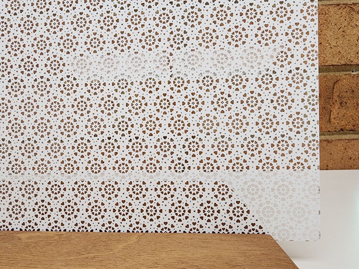 PatternPly® Scattered Heart Circles WHITE sheet showing the pattern