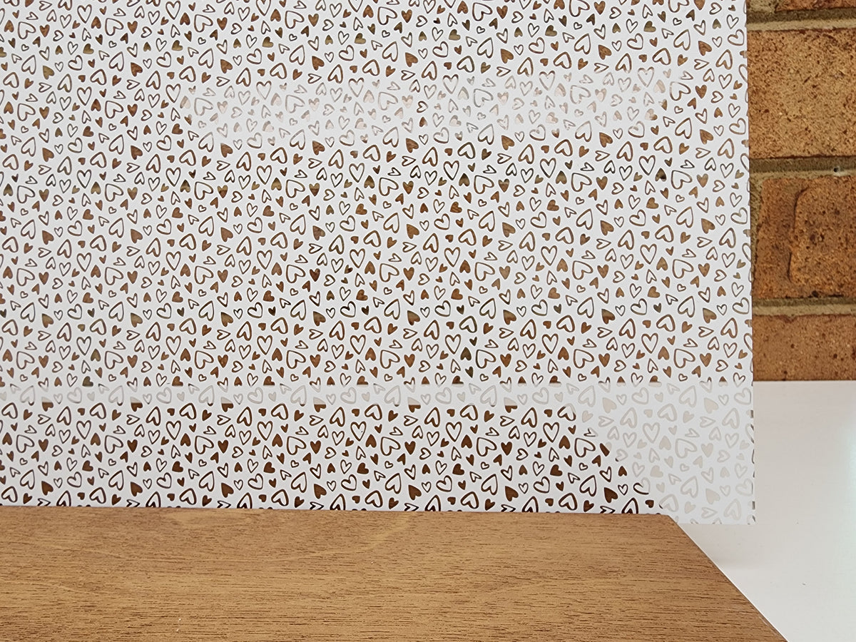 PatternPly® Scattered Outline Hearts WHITE sheet showing the pattern
