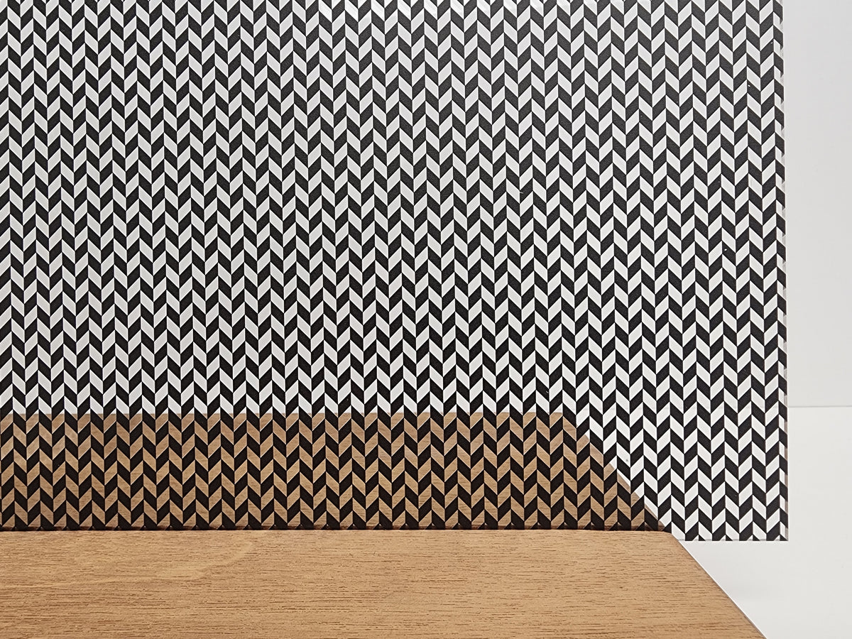 PatternPly® Scattered Herringbone BLACK sheet showing the pattern