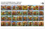 PatternPly® Full Coverage Animal Series Volume 1 Highland Cows Sampler: sampler sheet of small art scene designs