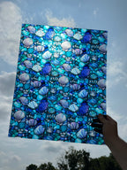 PatternPly® 19x24" Transparent Stained Glass Seashells XL Scale sheet showing the pattern