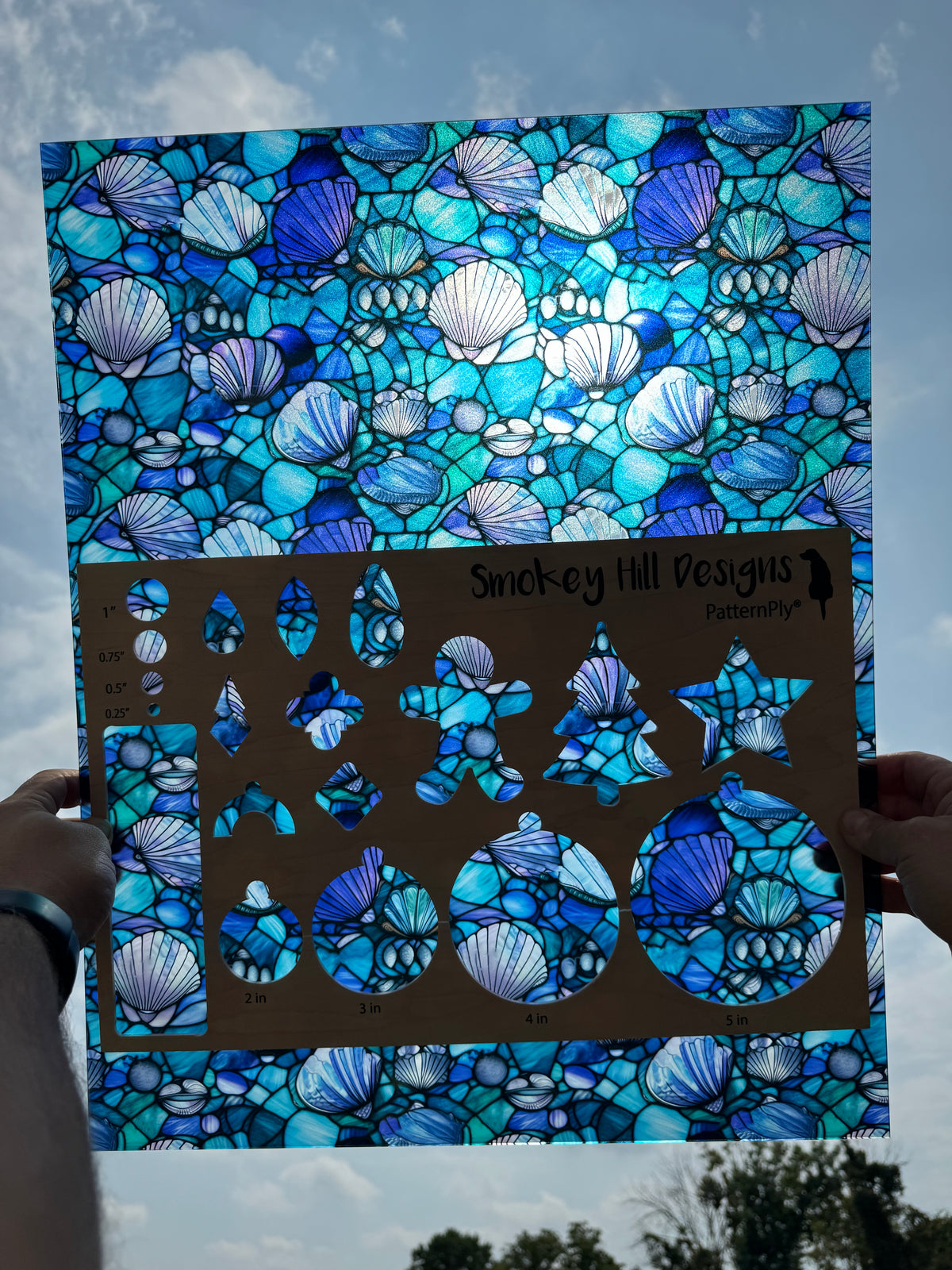 PatternPly® 19x24" Transparent Stained Glass Seashells XL Scale product photo 2