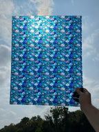 PatternPly® 19x24" Transparent Stained Glass Seashells Original Scale sheet showing the pattern