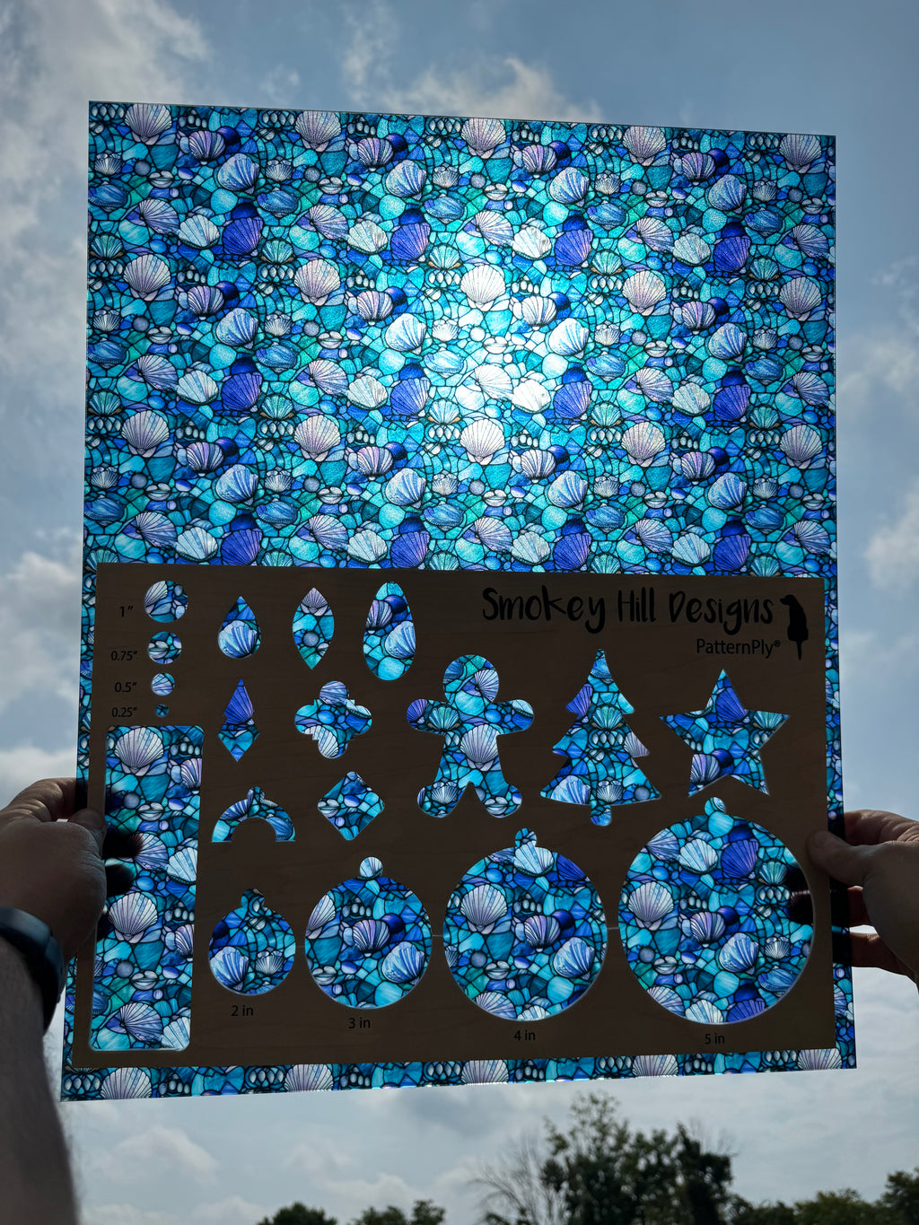 PatternPly® 19x24" Transparent Stained Glass Seashells Original Scale product photo 2