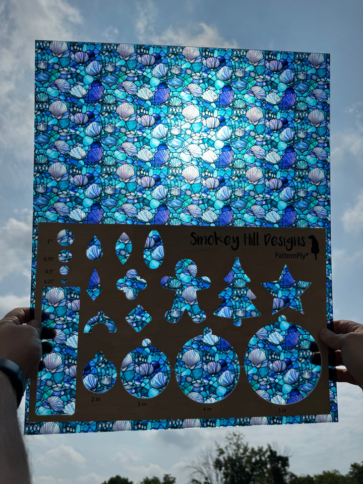 PatternPly® 19x24" Transparent Stained Glass Seashells Original Scale