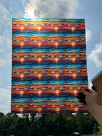 PatternPly® 19x24" Transparent Stained Glass Sunset Original Scale sheet showing the pattern