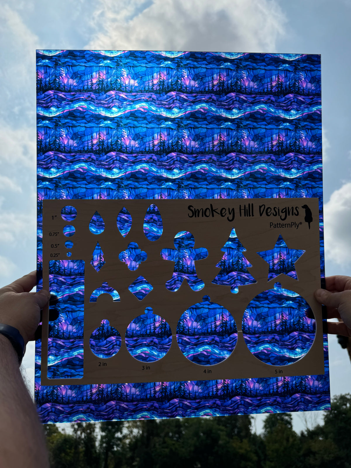 PatternPly® 19x24" Transparent Stained Glass Northern Lights Forest Original Scale product photo 2