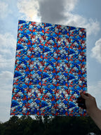 PatternPly® 19x24" Transparent Red, White, and Blue Stained Glass XL Scale sheet showing the pattern