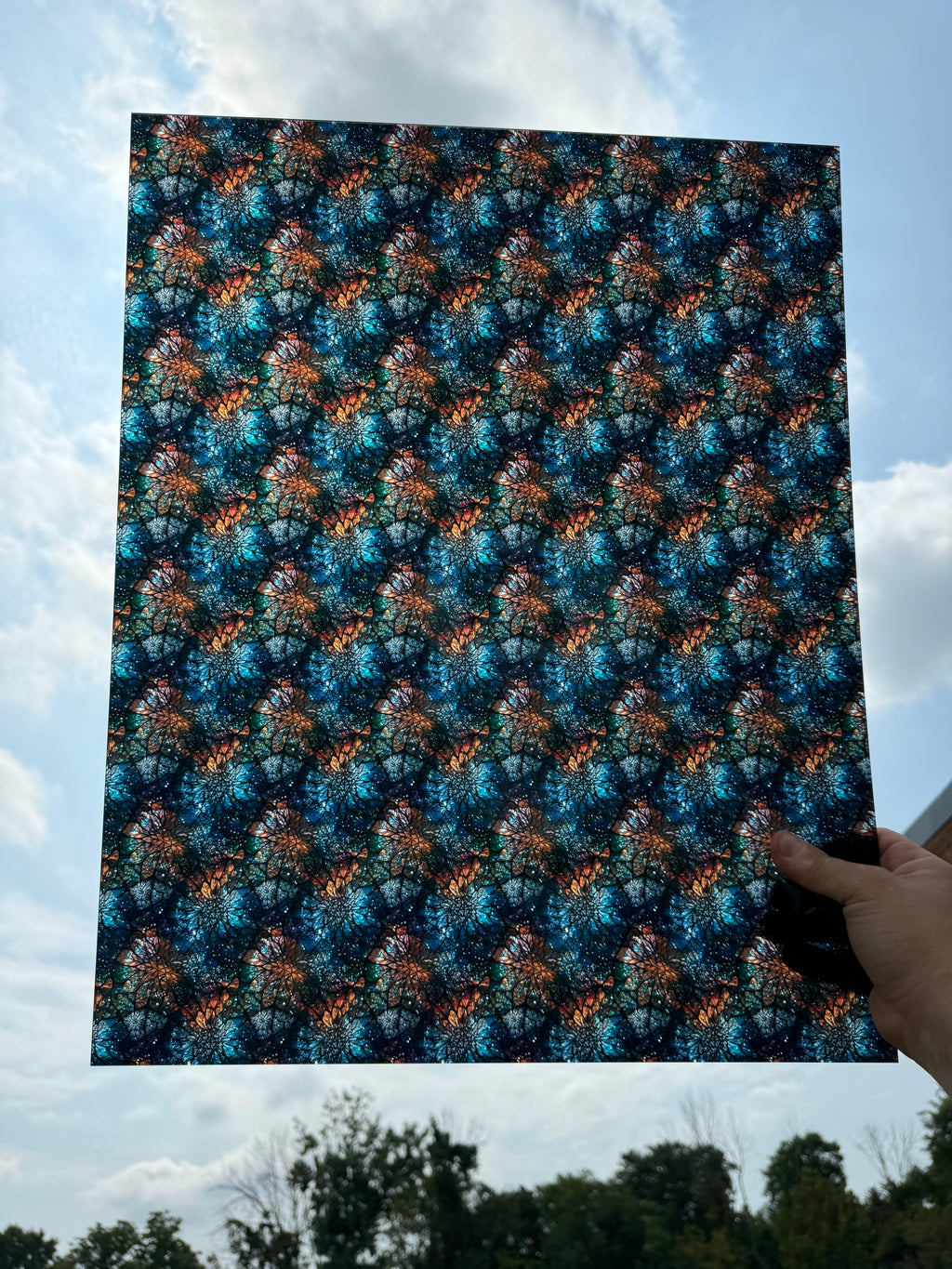 PatternPly® 19x24" Transparent Abstract Winter Colors Stained Glass Original Scale sheet showing the pattern