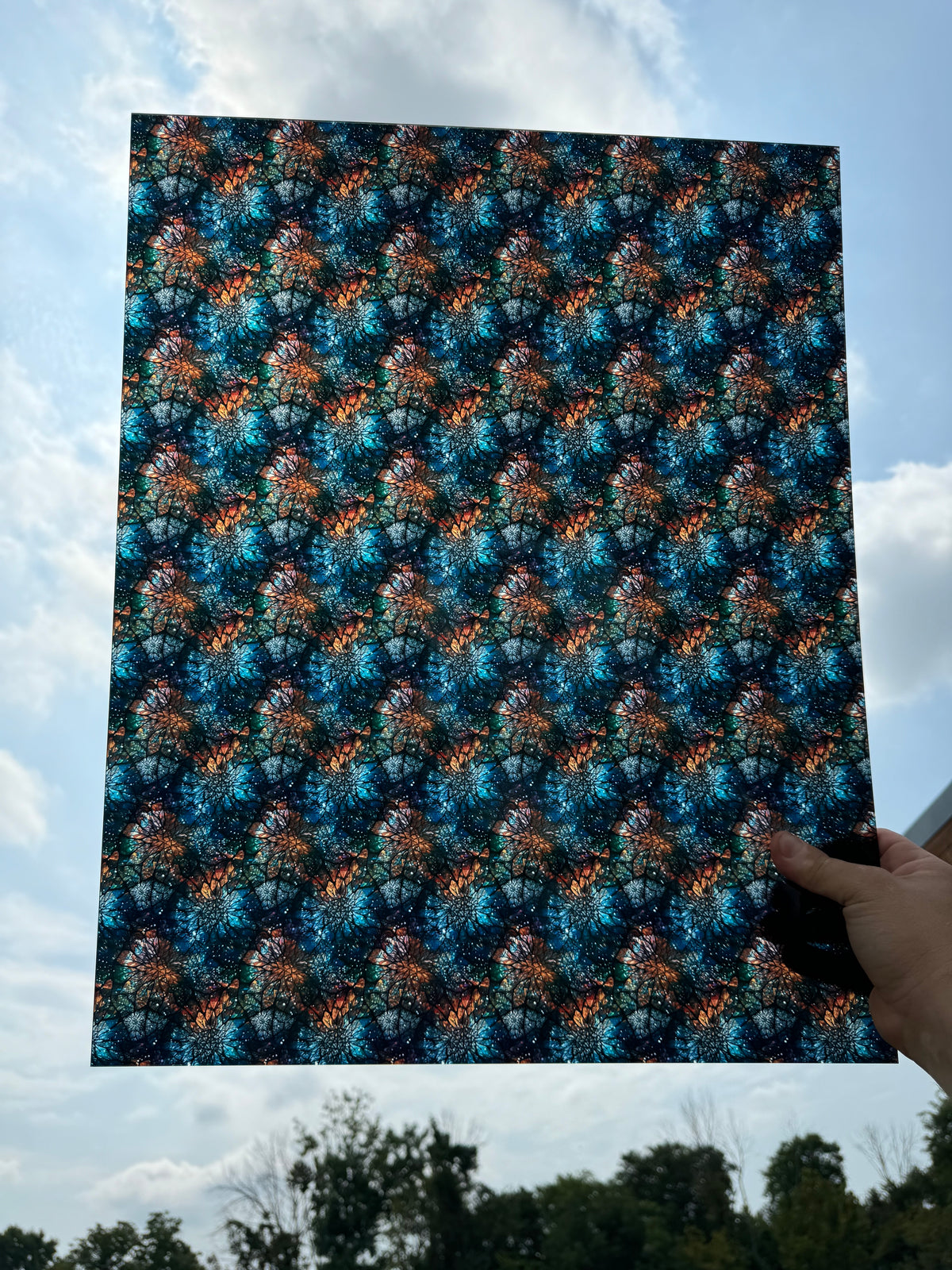 PatternPly® 19x24" Transparent Abstract Winter Colors Stained Glass Original Scale sheet showing the pattern