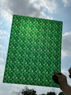 PatternPly® 19x24" Transparent Abstract Green Stained Glass Original Scale sheet showing the pattern