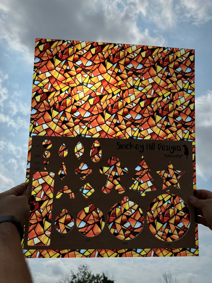 PatternPly® 19x24" Transparent Abstract Candy Corn Stained Glass XL Scale