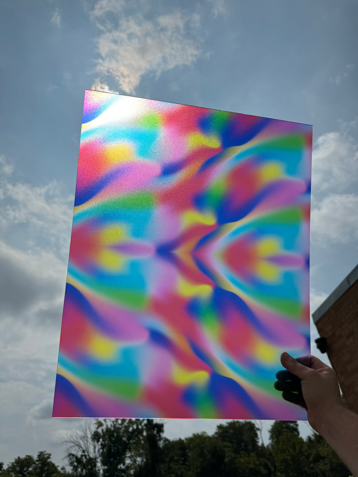 PatternPly® 19x24" Transparent Airbrush Rainbow Original Scale sheet showing the pattern