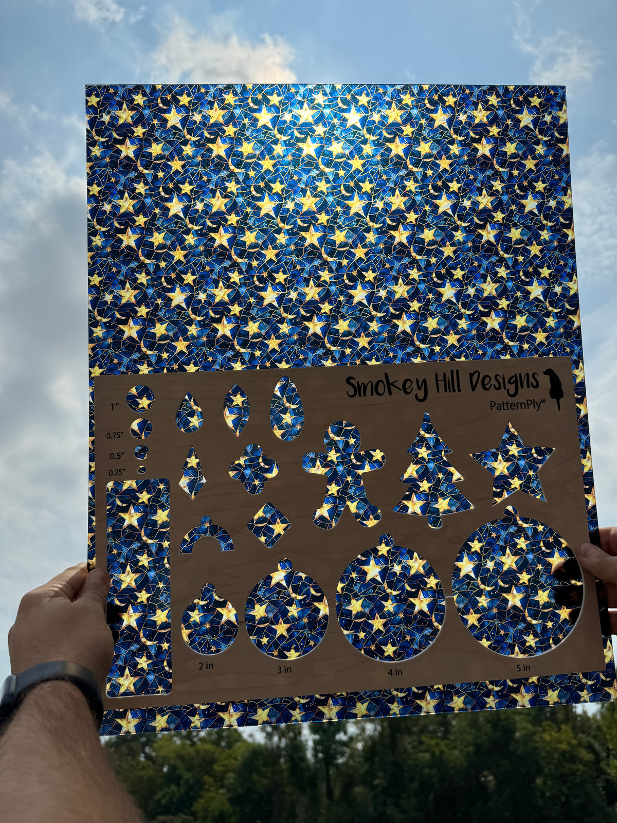 PatternPly® 19x24" Transparent Stained Glass Moon and Stars Original Scale product photo 2