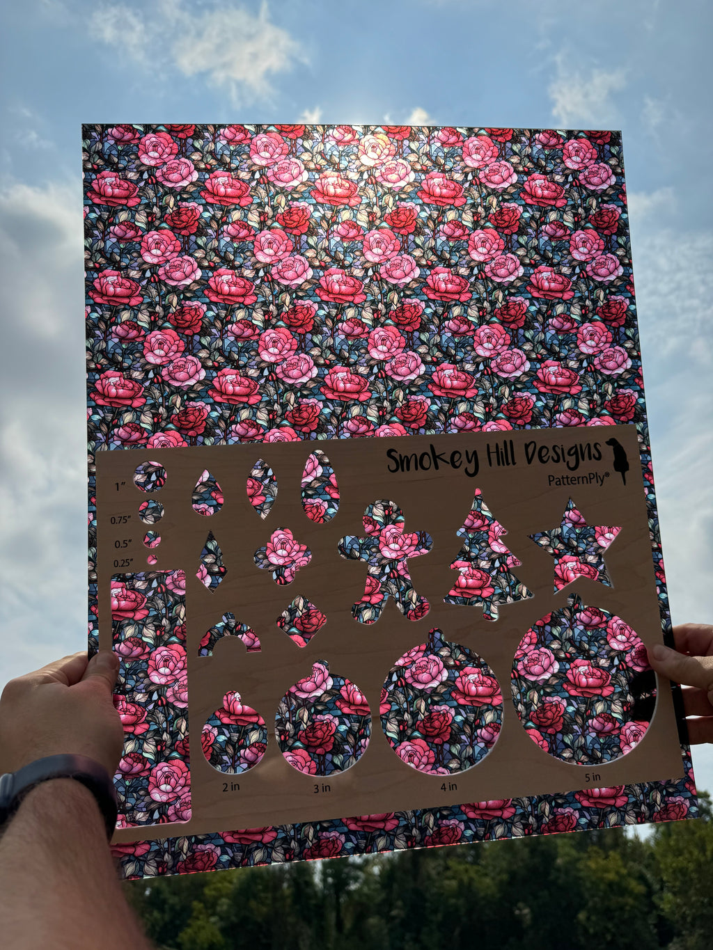 PatternPly® 19x24" Transparent Stained Glass Roses Original Scale product photo 2