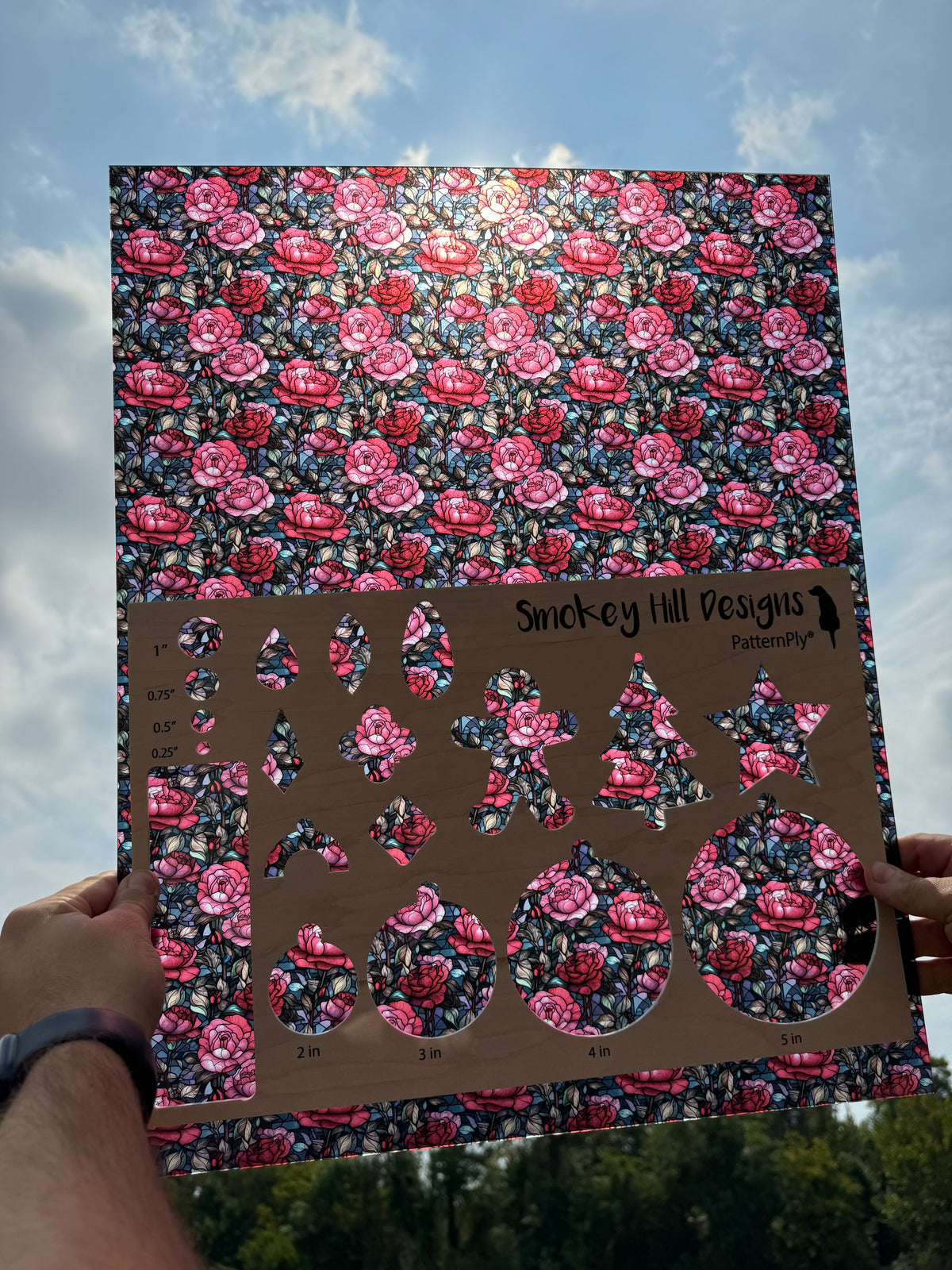 PatternPly® 19x24" Transparent Stained Glass Roses Original Scale product photo 2
