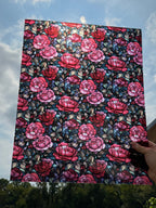 PatternPly® 19x24" Transparent Stained Glass Roses XL Scale sheet showing the pattern
