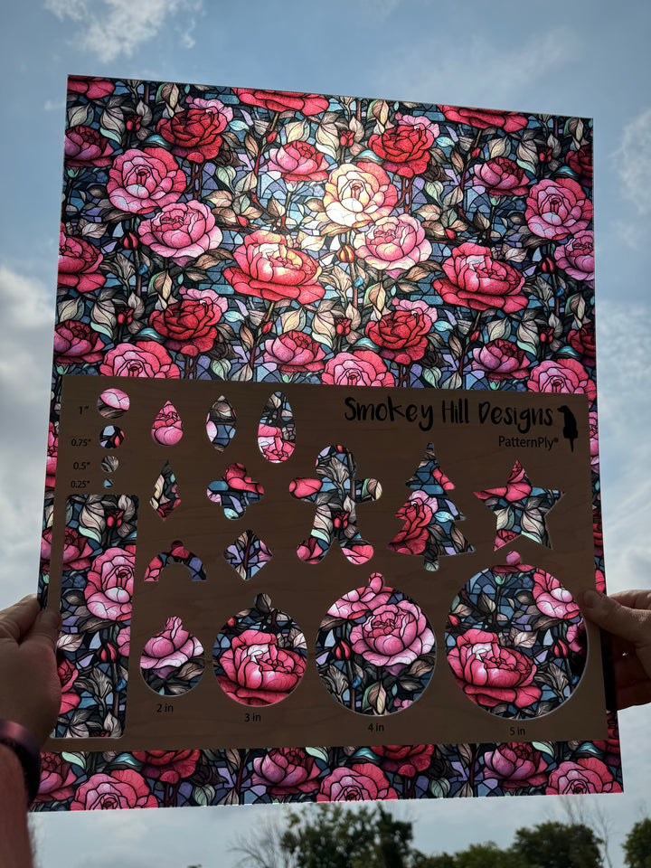 PatternPly® 19x24" Transparent Stained Glass Roses XL Scale