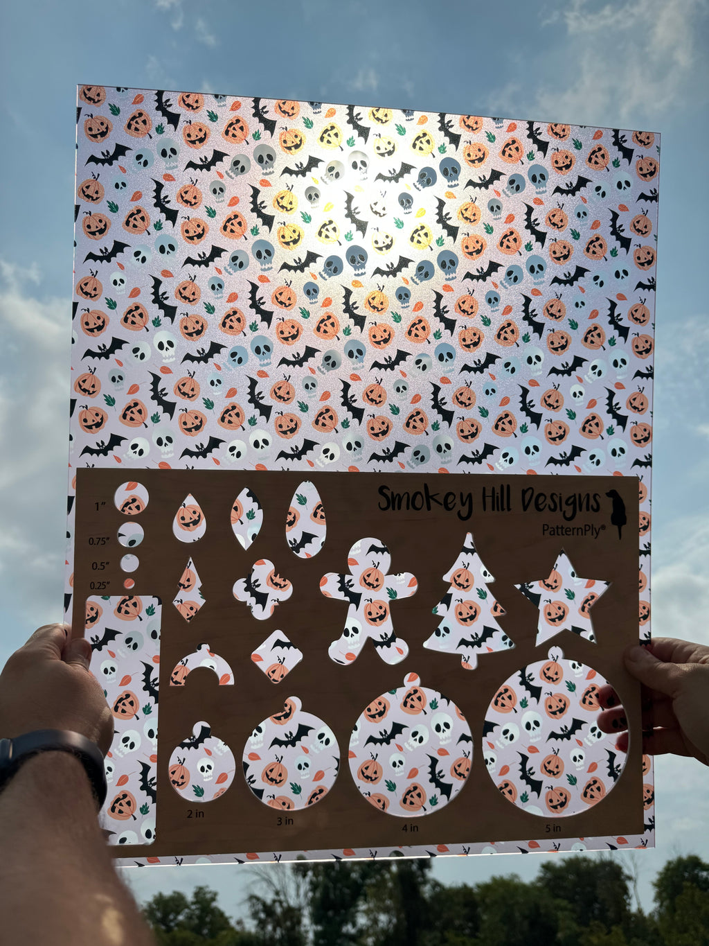 PatternPly® 19x24" Transparent Bats, Skulls, and Jack o Lanterns Pink Background XL Scale product photo 2