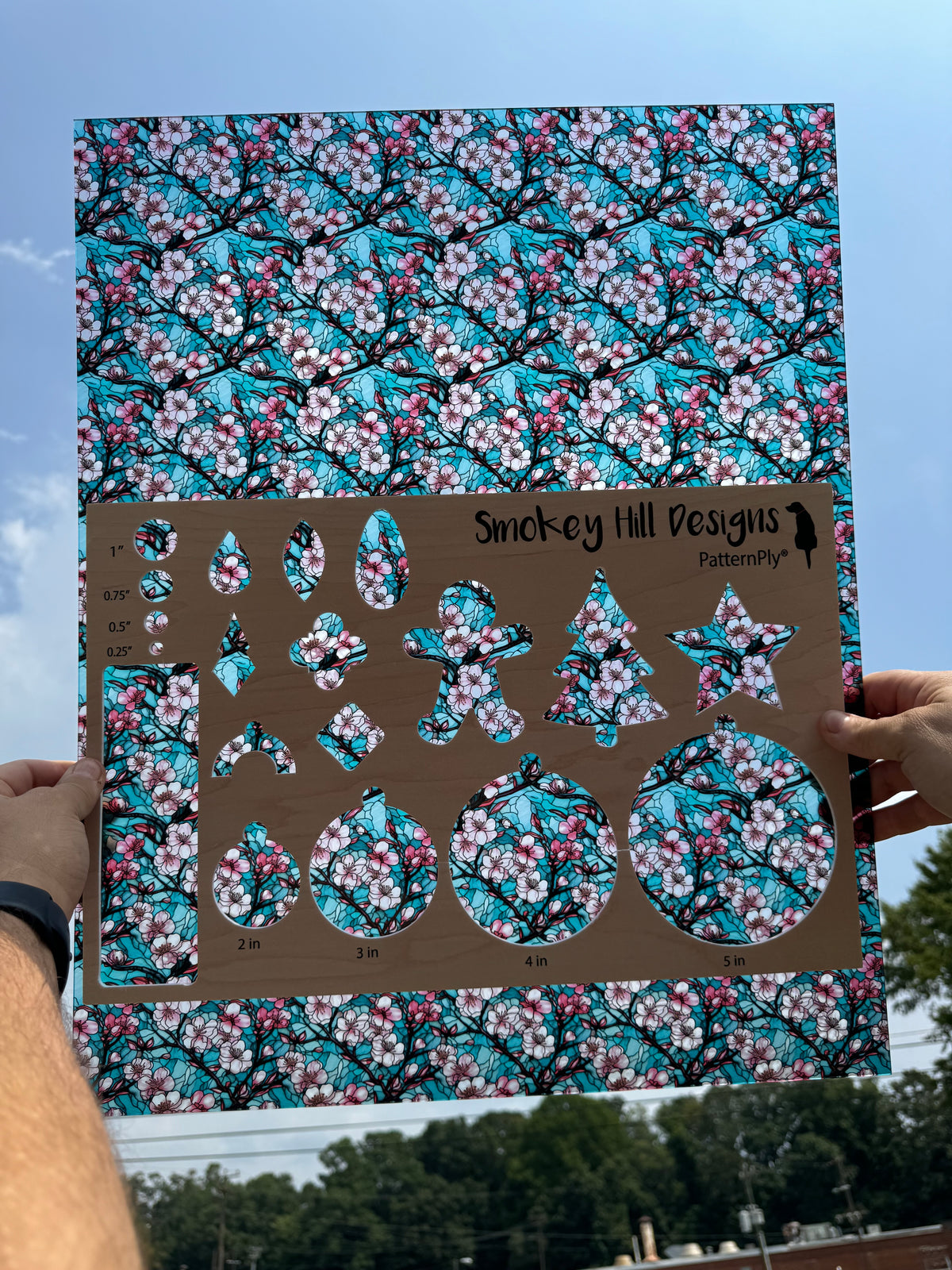 PatternPly® 19x24" Transparent Cherry Blossoms Stained Glass Original Scale product photo 2