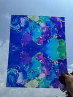 PatternPly® 19x24" Transparent Blue and Purple Paint Swirls Original Scale sheet showing the pattern